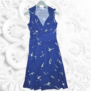 Leota Blue and White Printed Midi Dress